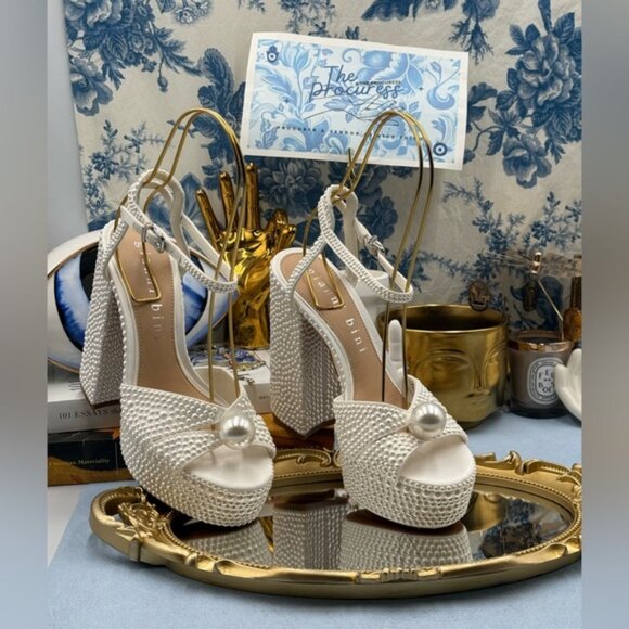 🆕 GIANNI BINI 🧿 NWOB KemaraTwo Embellished Pearl Studded Platform Sandal Sz 7 - Picture 2 of 16